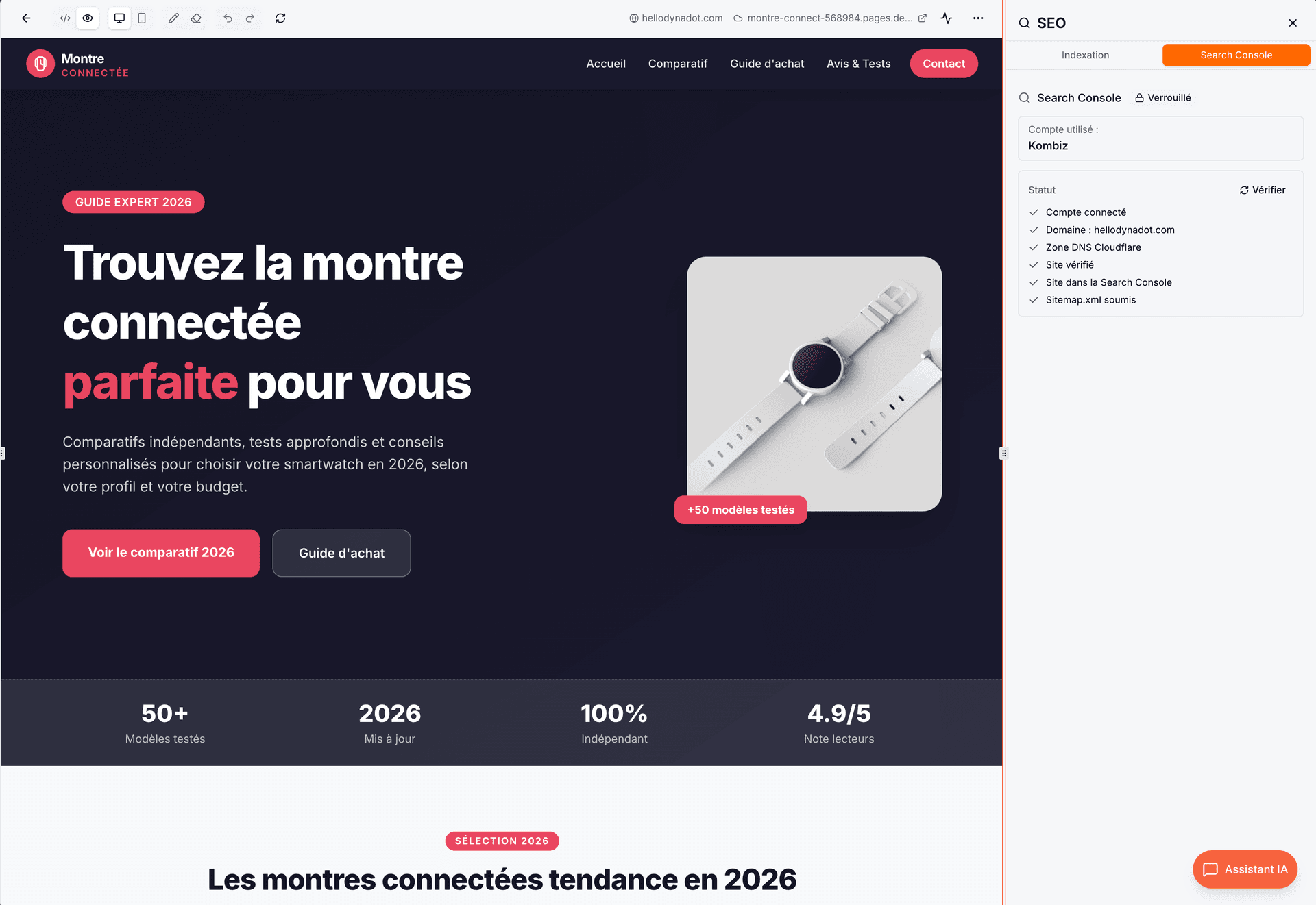 Google Search Console intégrée dans Flowkode